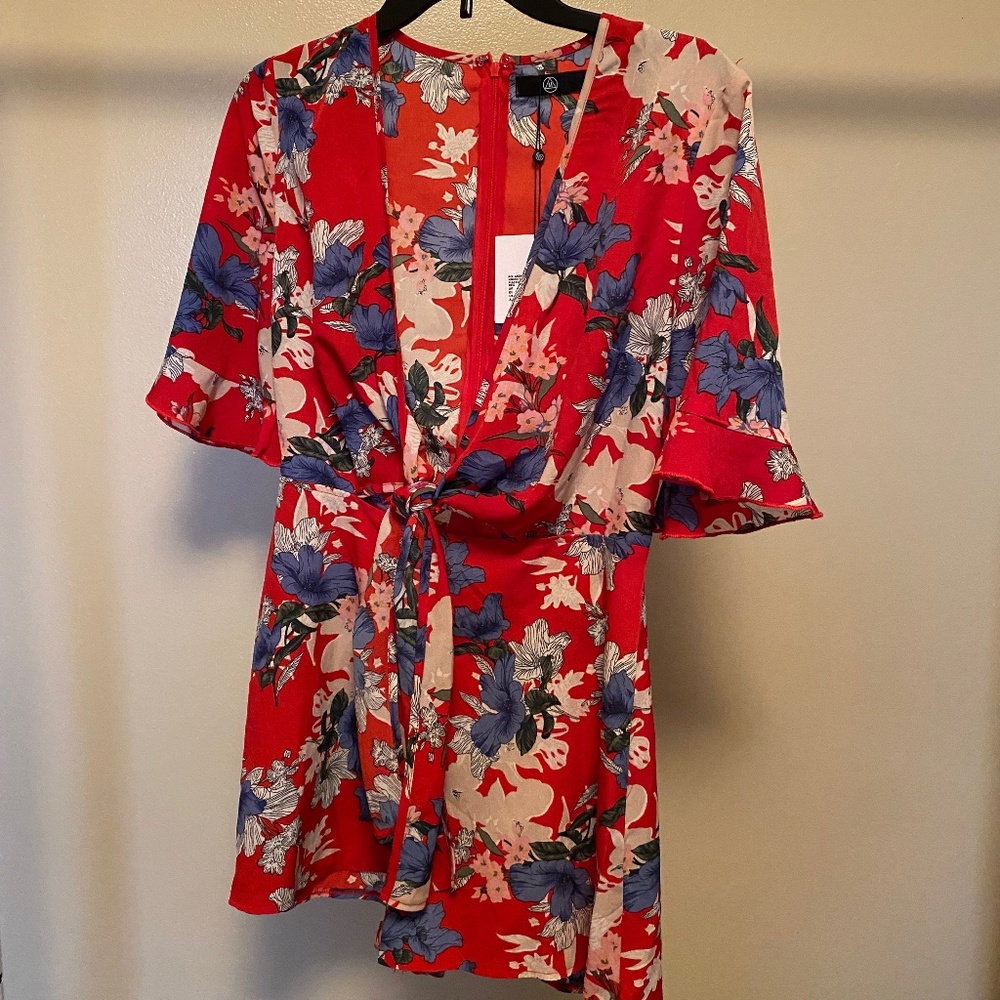NWT Tropical Floral Romper with Tie Front